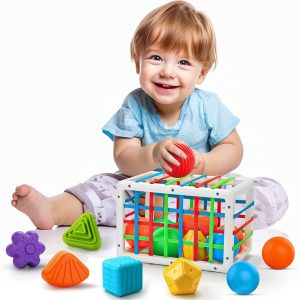 Montessori Sensory Toys with Blocks Colorful Cube and Alphabets, Shape Sorting Toy