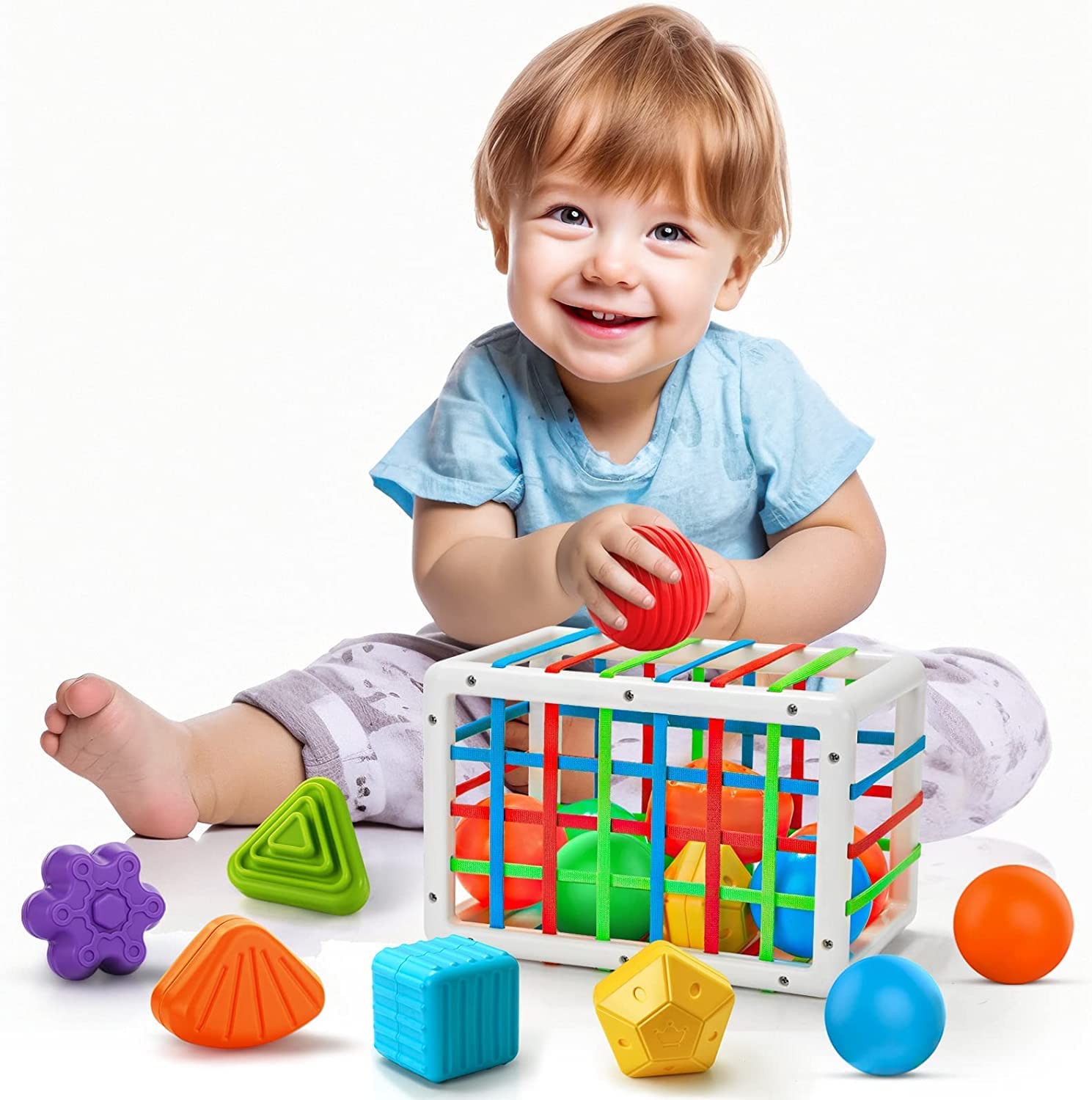 Montessori Sensory Toys with Blocks Colorful Cube and Alphabets, Shape Sorting Toy