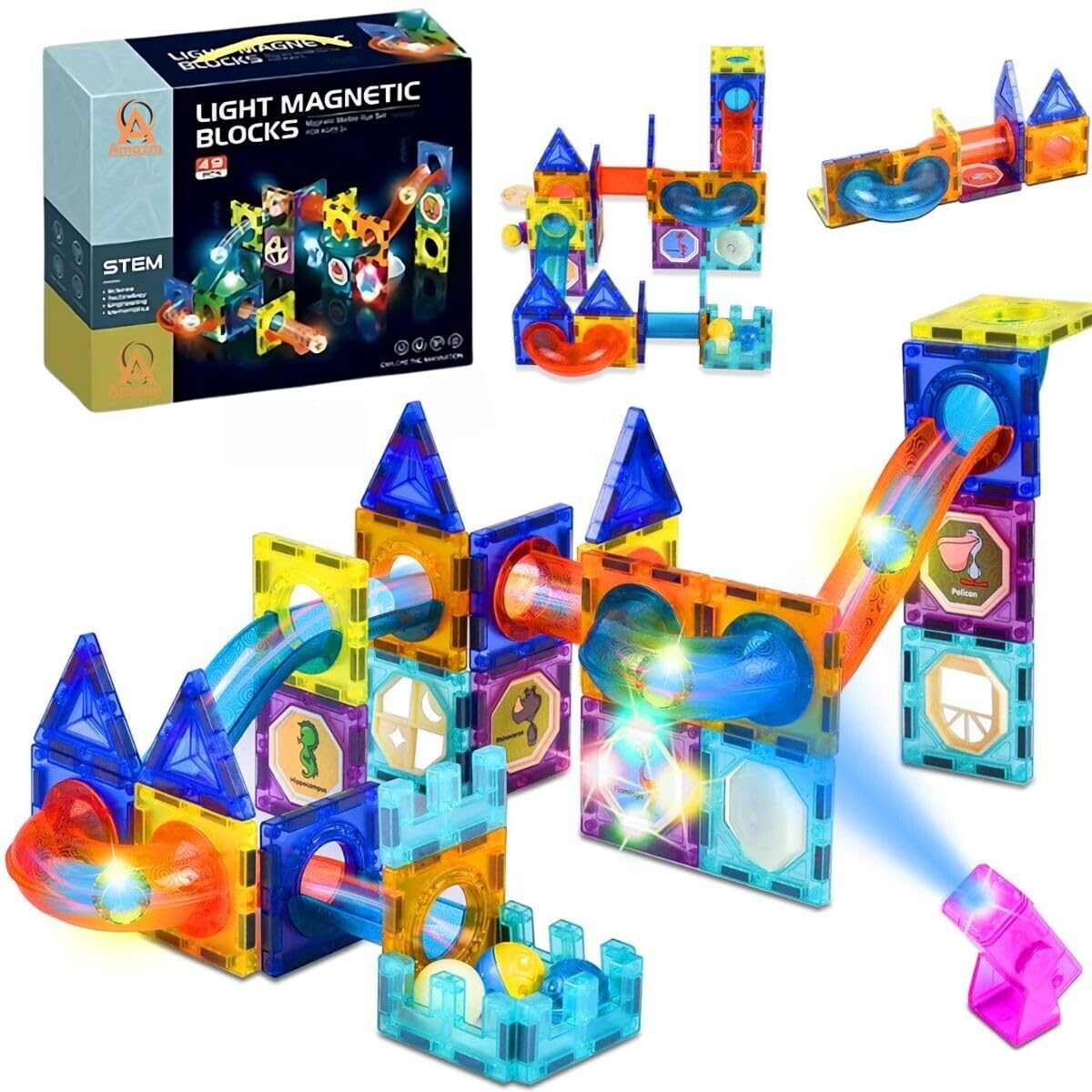Light Magnetic Tiles- Building Blocks-49 piece