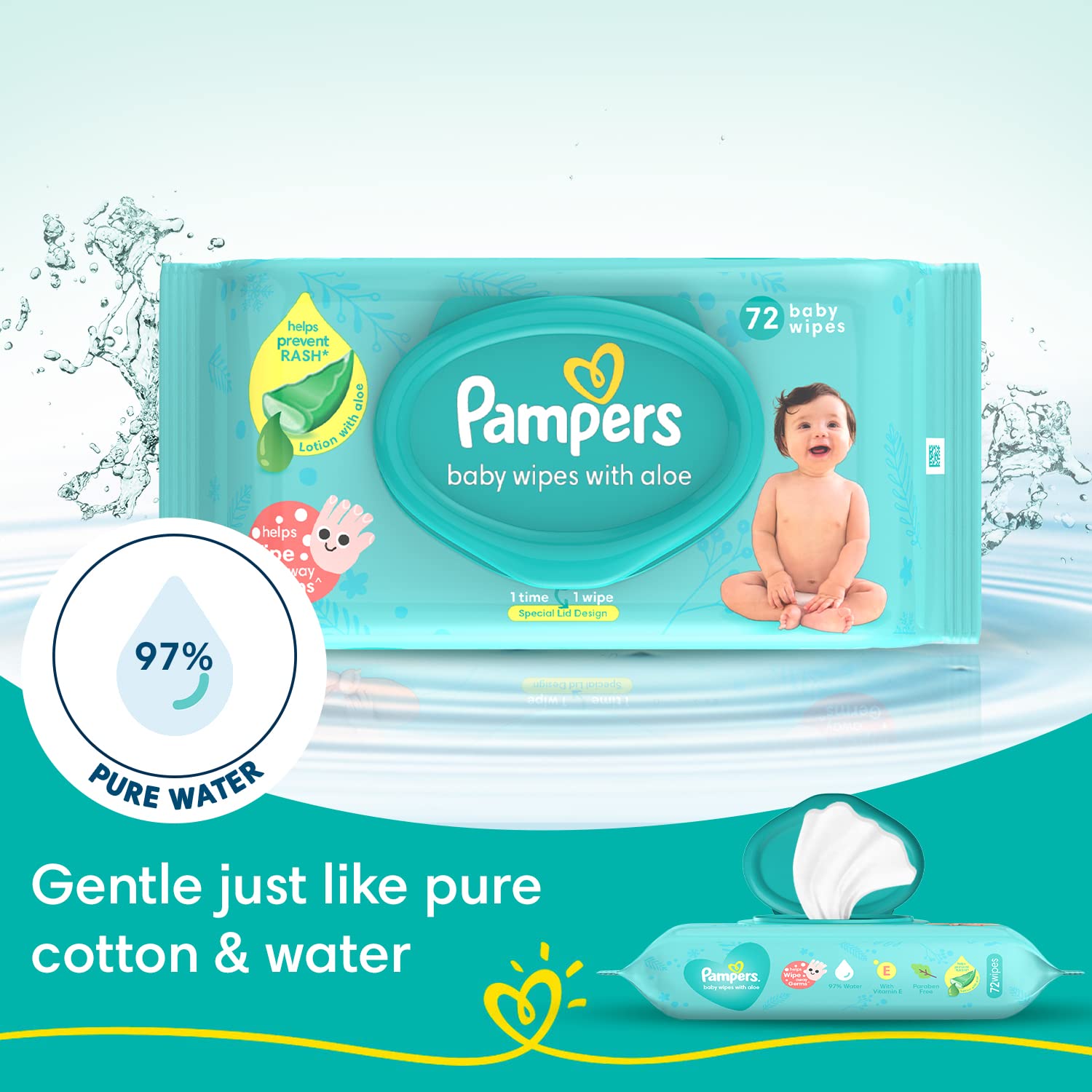 Pampers Baby Gentle Wet Wipes with Aloe Vera, 72 Wipes